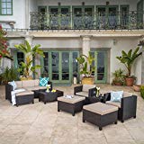 Patagonia Outdoor 10 Piece Wicker Sofa Collection w/Water Resistant Cushions (Dark Brown/Beige) For Sale