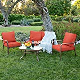 Best Choice Products 4-Piece Cushioned Patio Furniture Conversation Set w/Loveseat, 2 Chairs, Coffee Table – Red For Sale